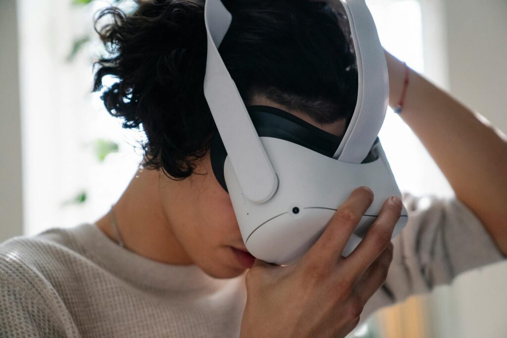 Putting on a virtual reality headset