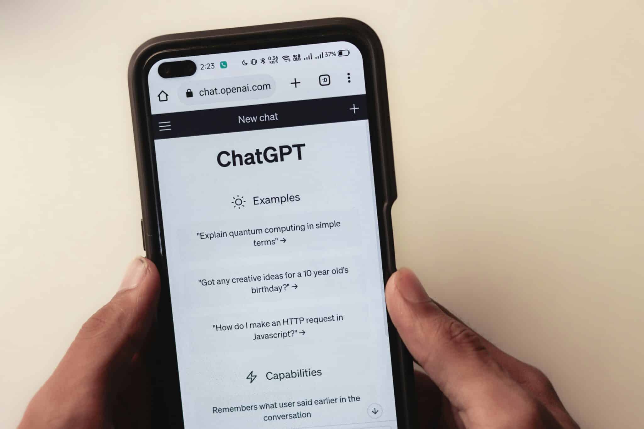 ChatGPT on a mobile phone