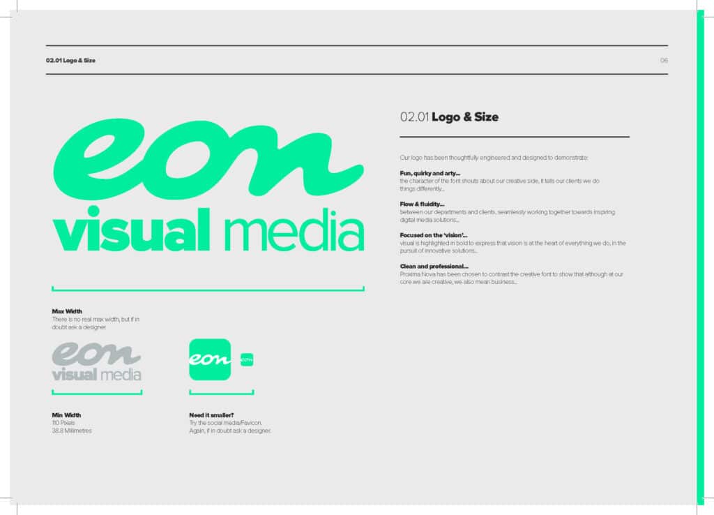 Eon Visual Media brand guidelines page 6