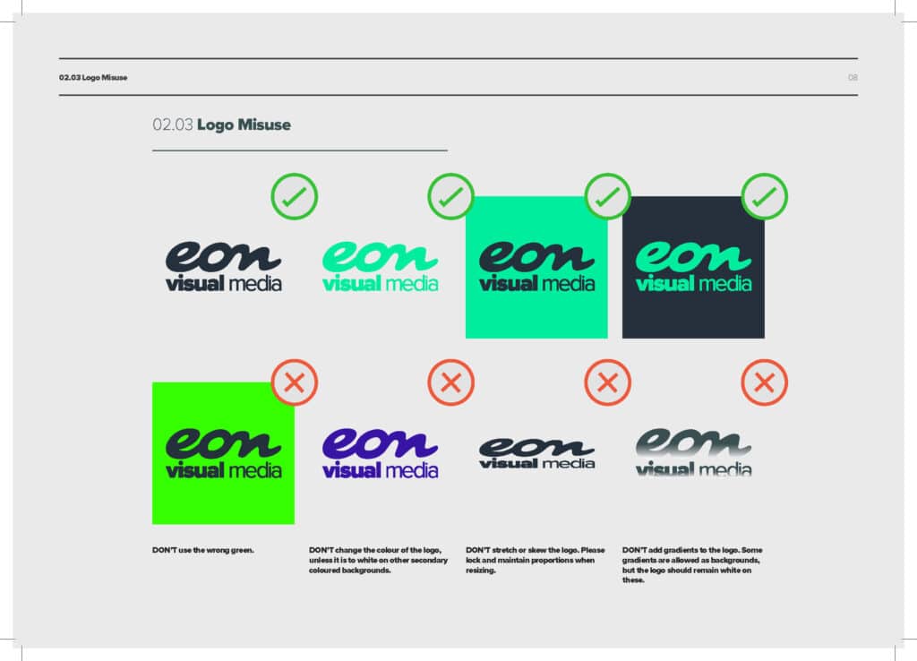 Eon Visual Media brand guidelines page 8